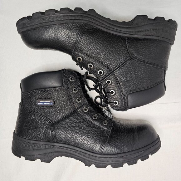 NEW Skechers Relaxed Fit Steel Toe Black Leather Work Boots Men's Size 12 - Picture 5 of 9